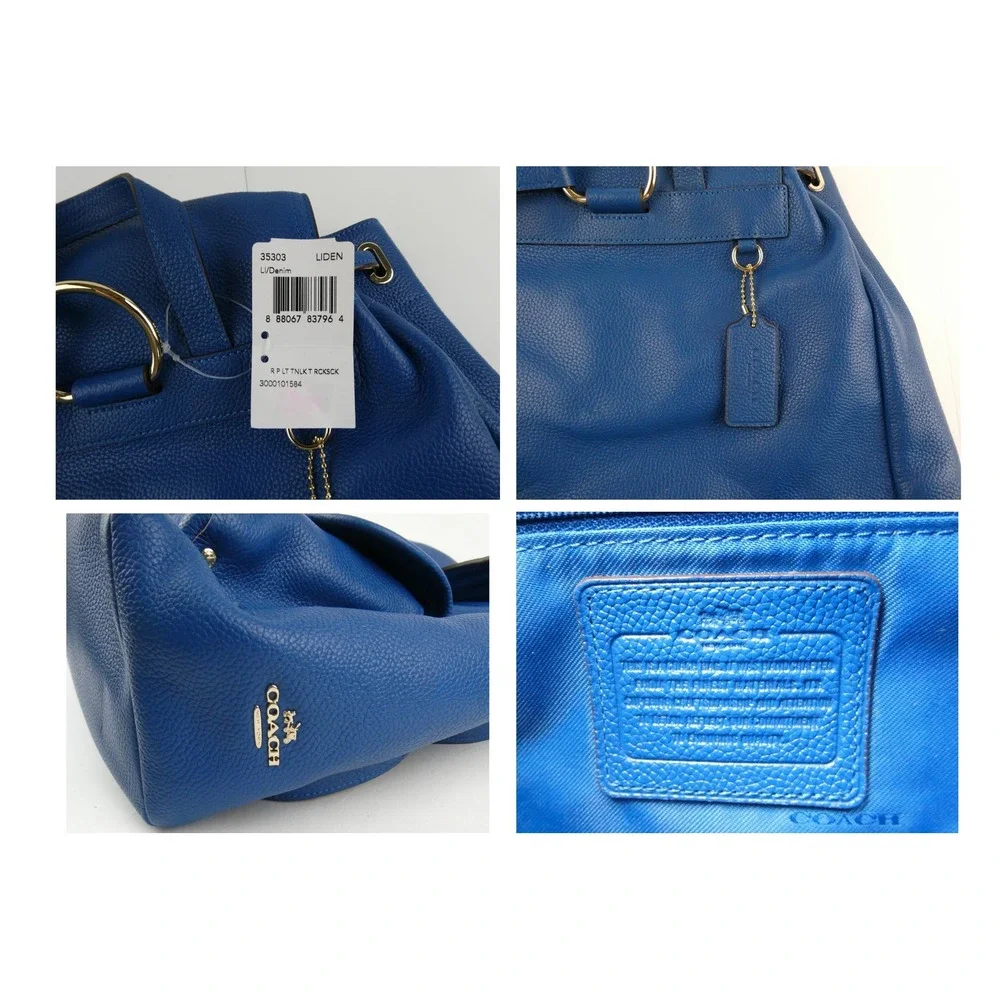 Coach Denim Pebble Leather Turnlock Tie Rucksack 35303